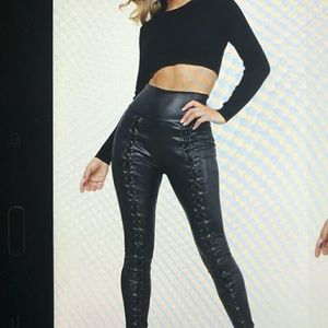 Lace up Front Faux Leather High Waist Leggings